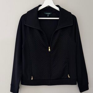 Lauren Ralph Lauren Women Medium Quilted Diamond Black Zip Up High Neck Jacket